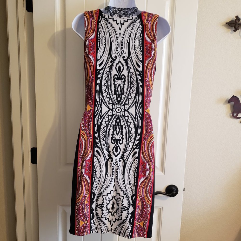 Joseph Ribkoff Damask Color Blocking Dress - Picture 3 of 5